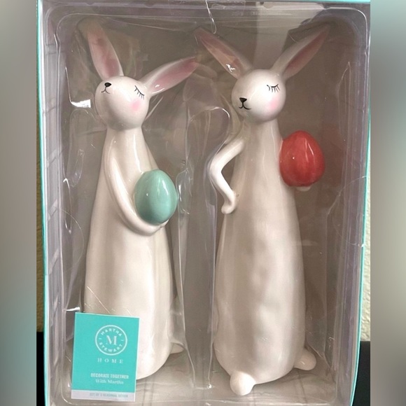 Martha Stewart Set of 2 Ceramic Easter Bunny Rabbits Spring 10.5” Figurines NEW - Picture 1 of 8